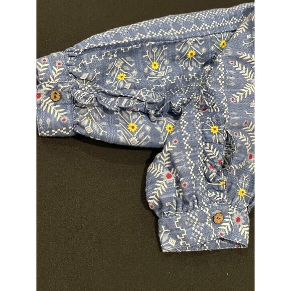 ~Anthropologie Forever That Girl S Embroidered Smocked Blouse Blue Faux Wrap Top - Picture 11 of 16